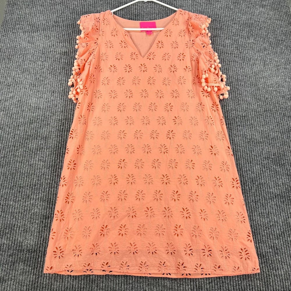 Lilly Pulitzer Dress Womens Size Small Orange Geometric Sleeveless Ruffle V Neck